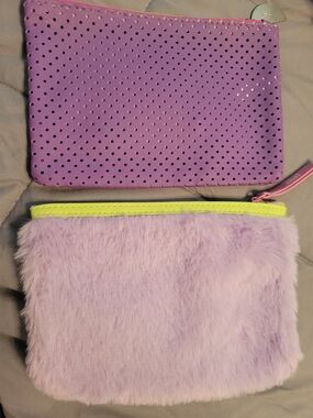 2 Purple Glam Bags (Empty) Lavender  with Pink Trim And Fuzzy With Lime Trim